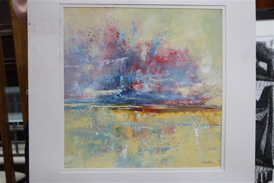 John Walker, oil on paper, Tribute to the sky, signed and dated 06, 46 x 45cm